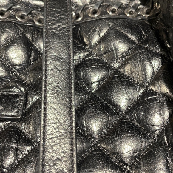 Michael Kors Black Leather Tote Silver Lock Laced Trim MK - Picture 9 of 12